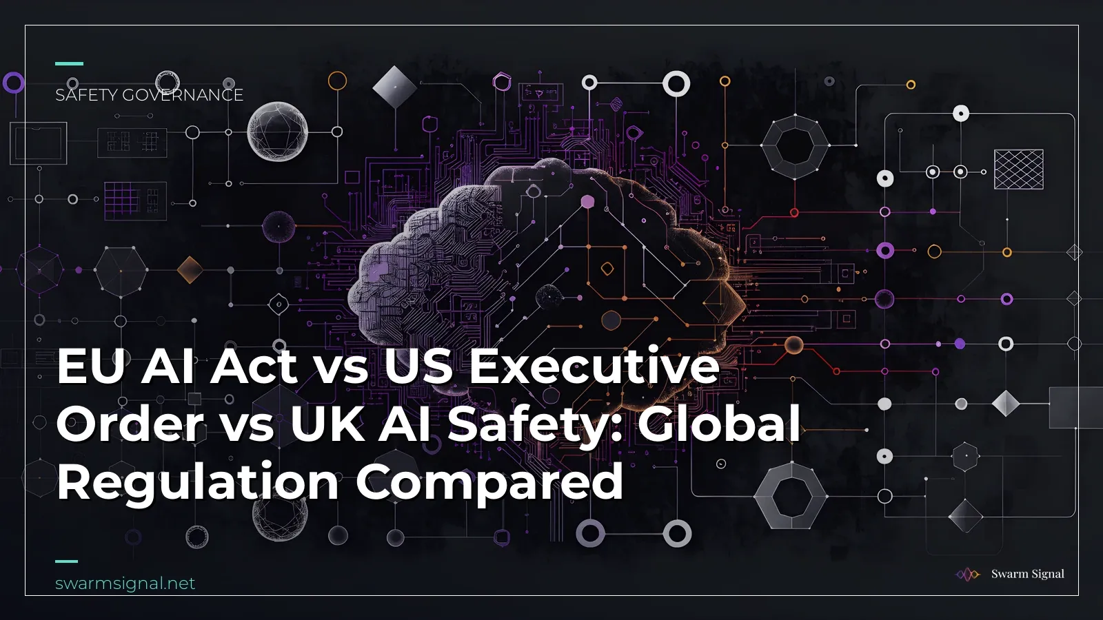 Side-by-side comparison of EU AI Act, US AI executive orders, UK AI Safety framework, and China algorithm regulations